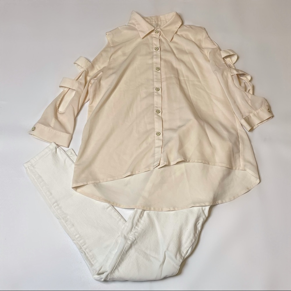 BNWOT Korean Borabora Cream Cutout Blouse - Size S